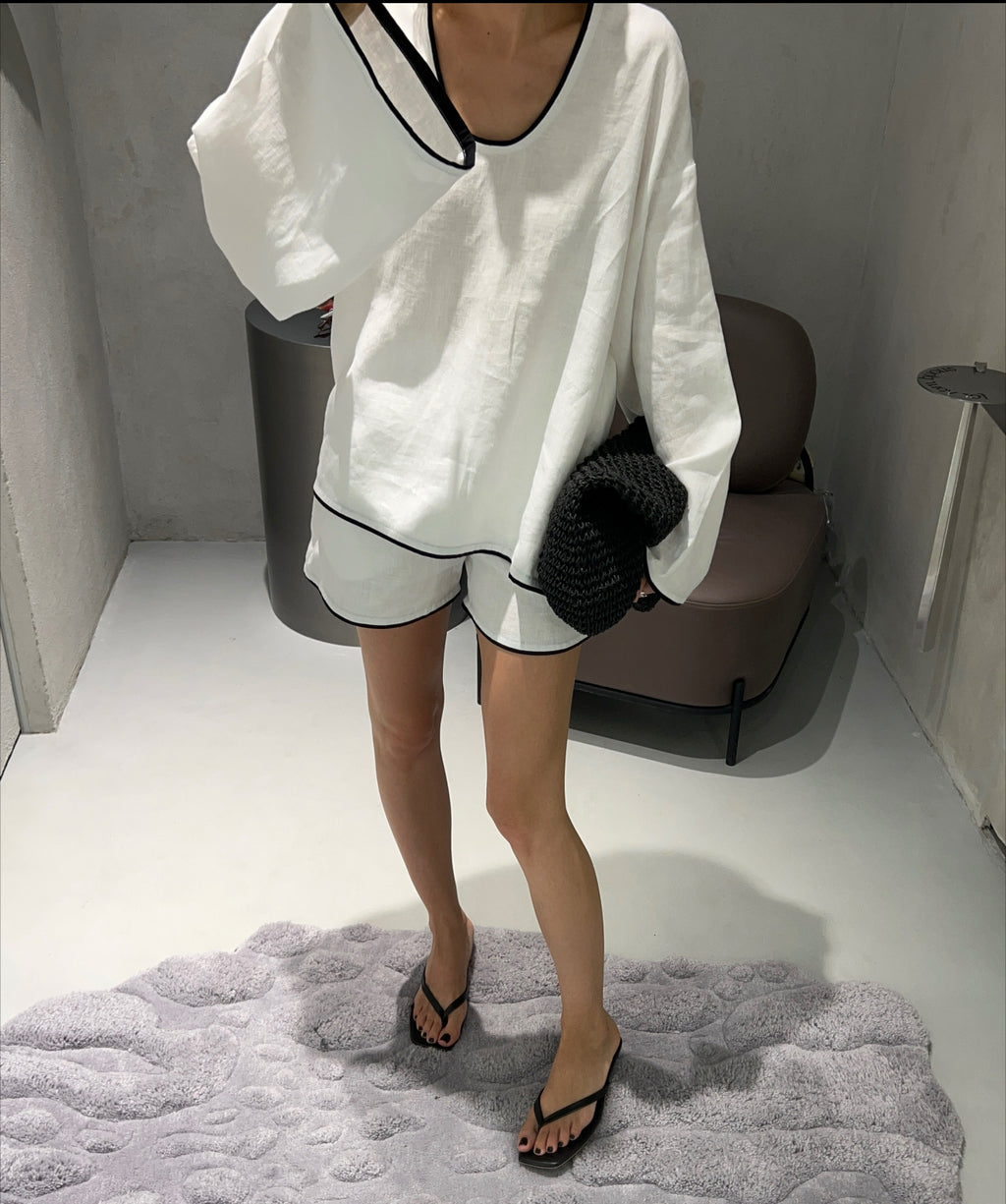 White Linen Set with Piping