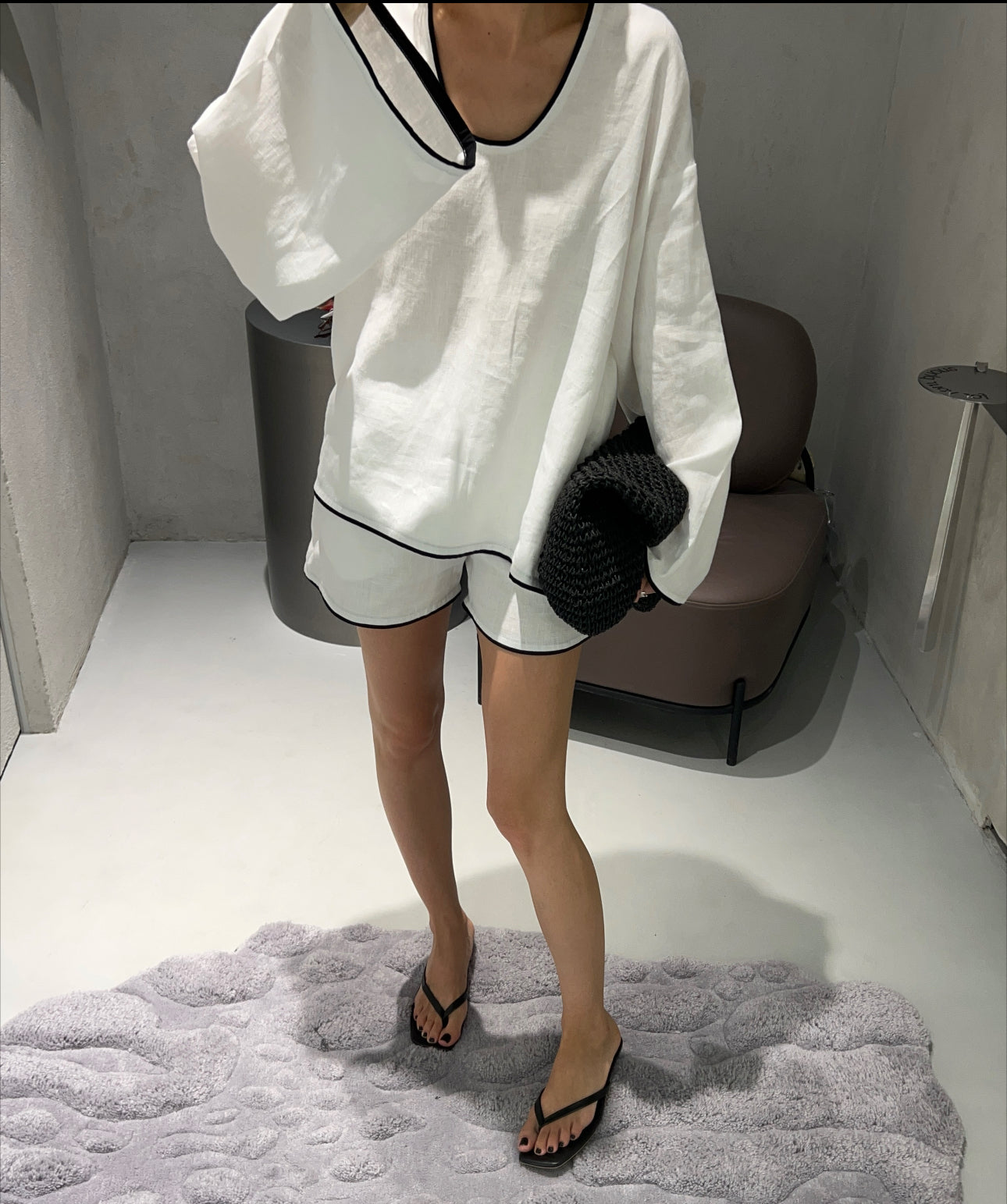 White Linen Set with Piping